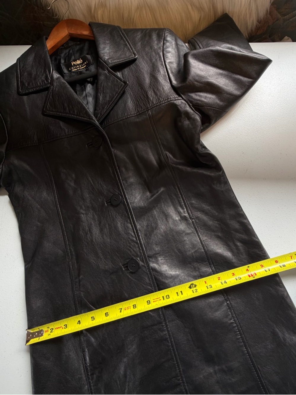 Vintage 90s Black Long Blazer Leather Jacket Coat Minimalist Womens Size Small - Picture 14 of 15